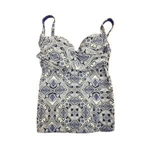 Soma Tankini Top Blue White Paisley Adjustable Strap Swimwear Women's 36C